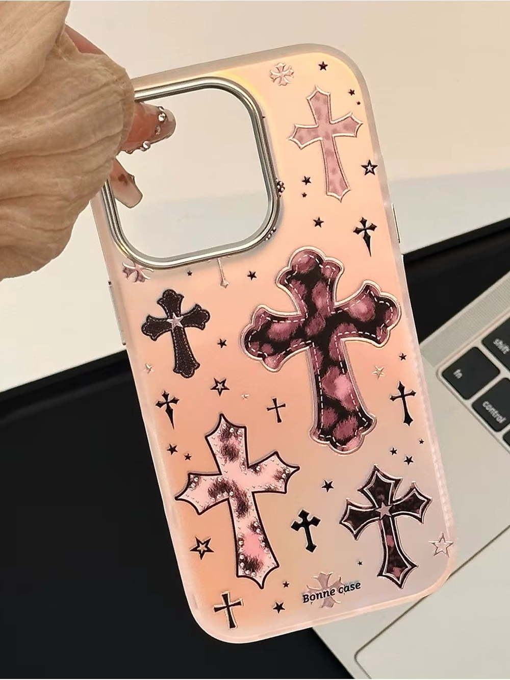 Pink Cross Leopard Pattern Phone Case - Picture 3 of 4